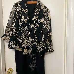 Floral Black and Cream Jacket and skirt
